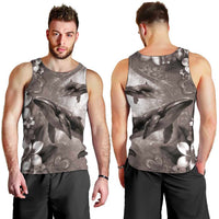 Hawaiian Lei Day Plumeria Humpback Whales Men Tank Top Polynesian Art Vibrant Starry Nebula Grayscale Style LT03 - Polynesian Pride
