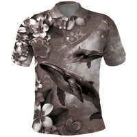 Hawaiian Lei Day Plumeria Humpback Whales Polo Shirt Polynesian Art Vibrant Starry Nebula Grayscale Style