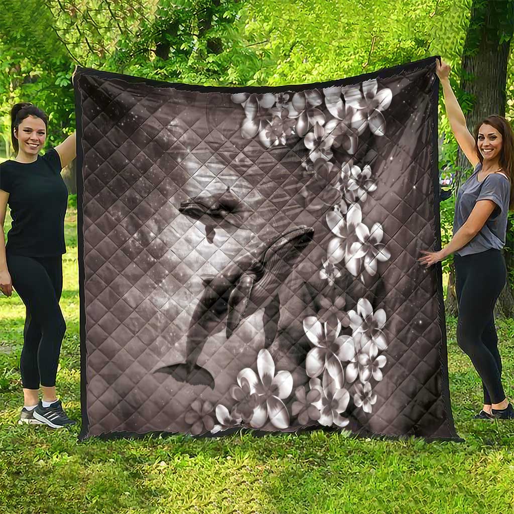 Hawaiian Lei Day Plumeria Humpback Whales Quilt Polynesian Art Vibrant Starry Nebula Grayscale Style