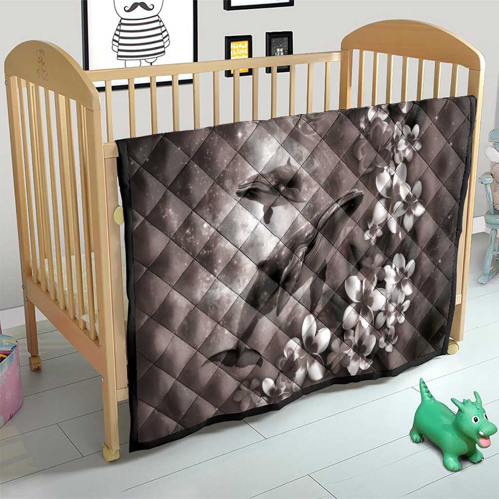 Hawaiian Lei Day Plumeria Humpback Whales Quilt Polynesian Art Vibrant Starry Nebula Grayscale Style