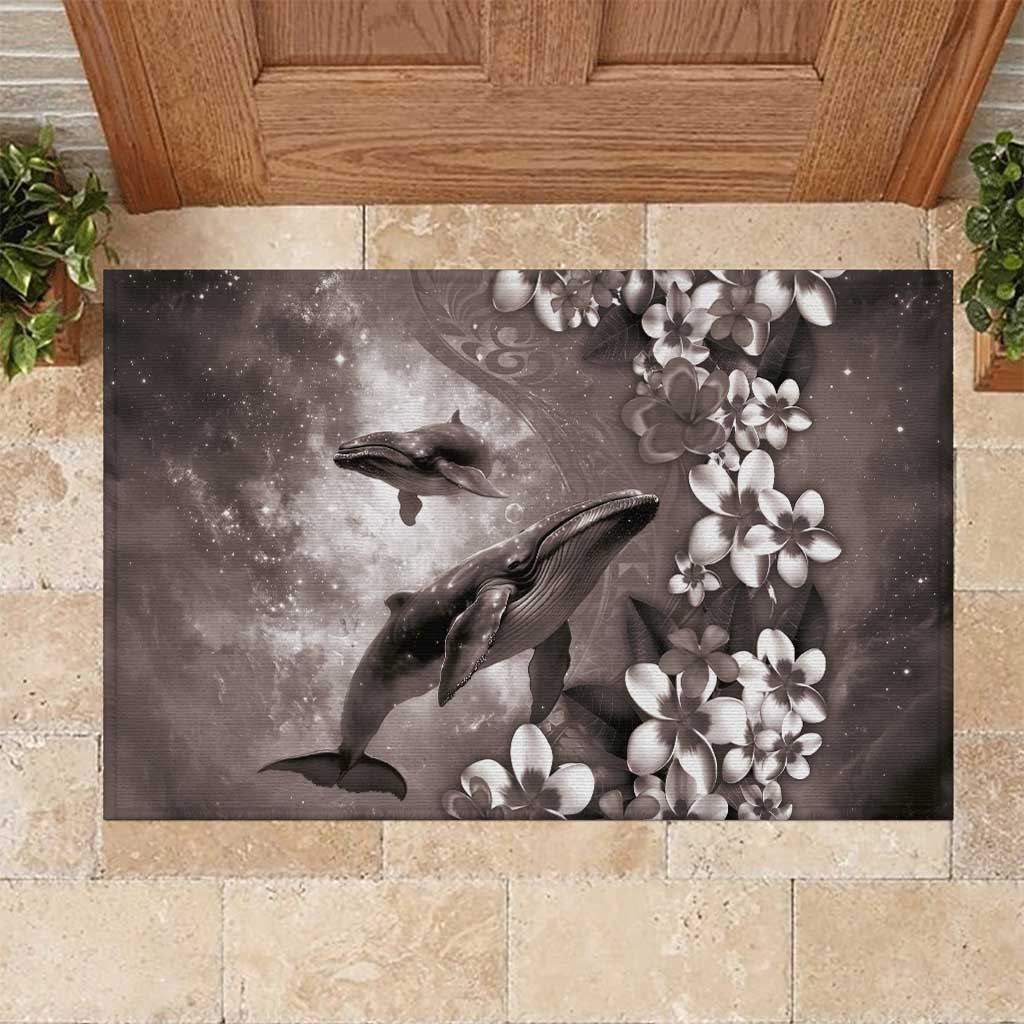 Hawaiian Lei Day Plumeria Humpback Whales Rubber Doormat Polynesian Art Vibrant Starry Nebula Grayscale Style LT03 Art - Polynesian Pride