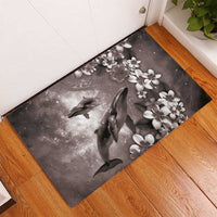 Hawaiian Lei Day Plumeria Humpback Whales Rubber Doormat Polynesian Art Vibrant Starry Nebula Grayscale Style LT03 - Polynesian Pride