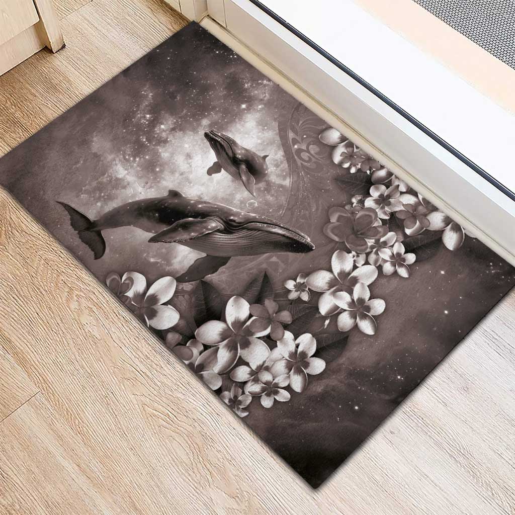 Hawaiian Lei Day Plumeria Humpback Whales Rubber Doormat Polynesian Art Vibrant Starry Nebula Grayscale Style LT03 - Polynesian Pride