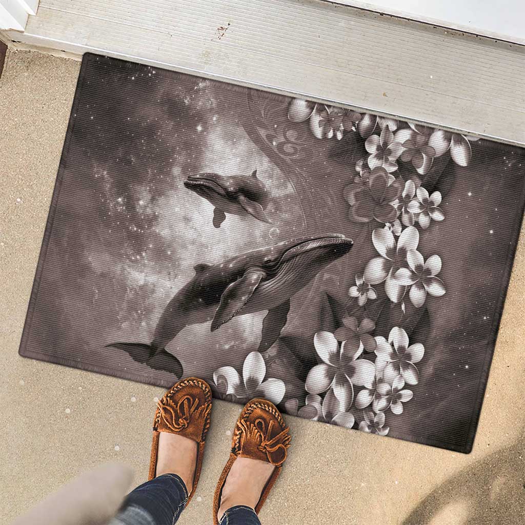Hawaiian Lei Day Plumeria Humpback Whales Rubber Doormat Polynesian Art Vibrant Starry Nebula Grayscale Style LT03 - Polynesian Pride