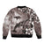 Hawaiian Lei Day Plumeria Humpback Whales Sleeve Zip Bomber Jacket Polynesian Art Vibrant Starry Nebula Grayscale Style