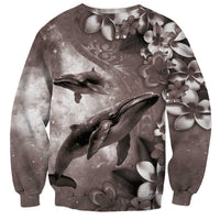 Hawaiian Lei Day Plumeria Humpback Whales Sweatshirt Polynesian Art Vibrant Starry Nebula Grayscale Style LT03 - Polynesian Pride