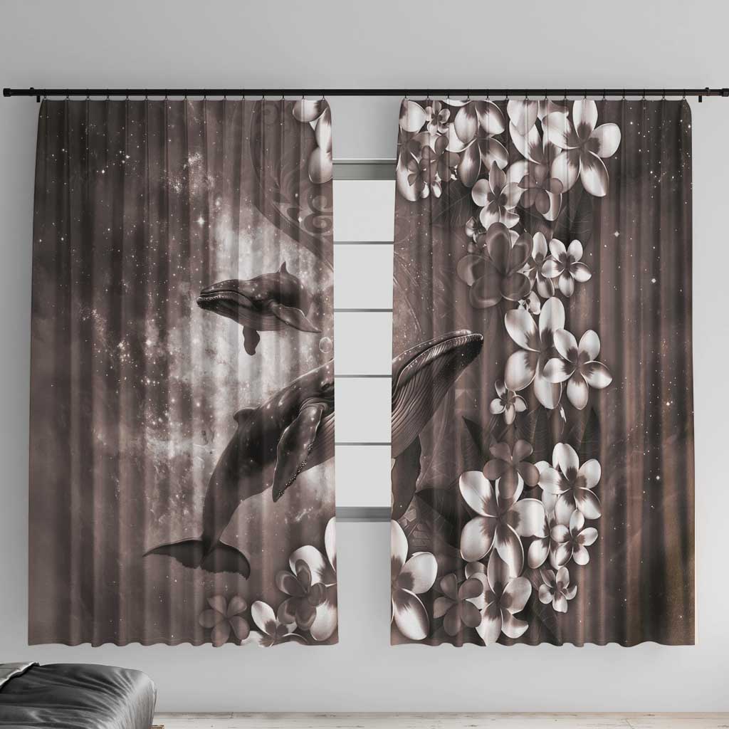 Hawaiian Lei Day Plumeria Humpback Whales Window Curtain Polynesian Art Vibrant Starry Nebula Grayscale Style LT03 With Hooks Art - Polynesian Pride