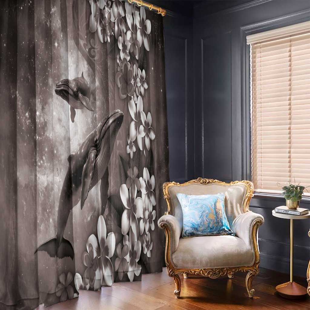 Hawaiian Lei Day Plumeria Humpback Whales Window Curtain Polynesian Art Vibrant Starry Nebula Grayscale Style LT03 - Polynesian Pride