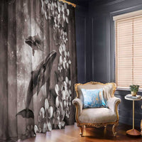 Hawaiian Lei Day Plumeria Humpback Whales Window Curtain Polynesian Art Vibrant Starry Nebula Grayscale Style LT03 - Polynesian Pride