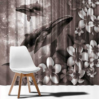 Hawaiian Lei Day Plumeria Humpback Whales Window Curtain Polynesian Art Vibrant Starry Nebula Grayscale Style LT03 - Polynesian Pride