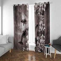 Hawaiian Lei Day Plumeria Humpback Whales Window Curtain Polynesian Art Vibrant Starry Nebula Grayscale Style LT03 With Grommets Art - Polynesian Pride