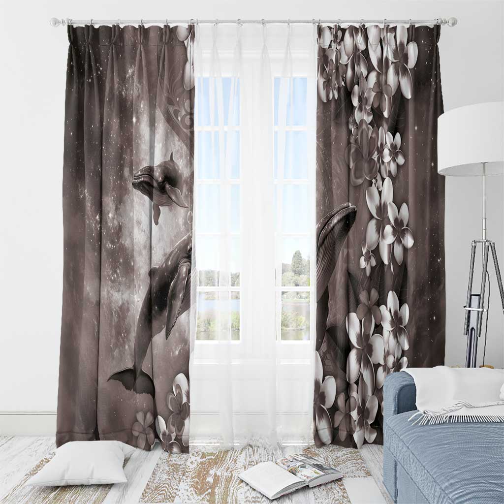 Hawaiian Lei Day Plumeria Humpback Whales Window Curtain Polynesian Art Vibrant Starry Nebula Grayscale Style LT03 - Polynesian Pride