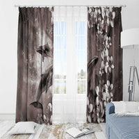 Hawaiian Lei Day Plumeria Humpback Whales Window Curtain Polynesian Art Vibrant Starry Nebula Grayscale Style LT03 - Polynesian Pride