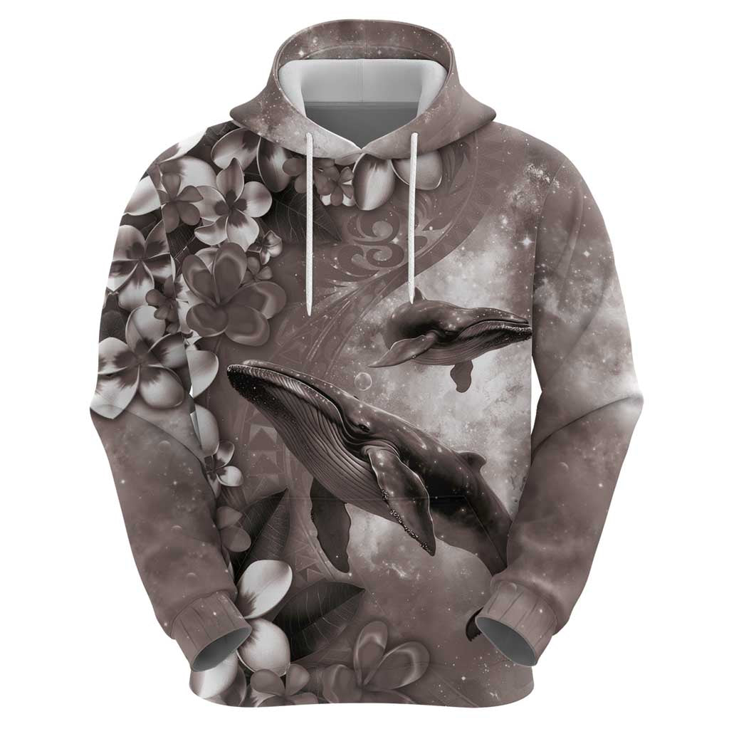 Hawaiian Lei Day Plumeria Humpback Whales Zip Hoodie Polynesian Art Vibrant Starry Nebula Grayscale Style