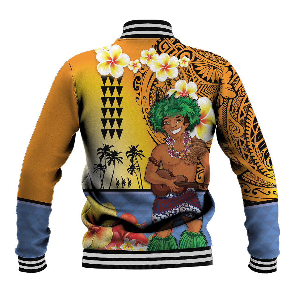 Happy Lei Day Baseball Jacket Hula Male Dancer Polynesian Flower Kakau Pattern LT03 - Polynesian Pride