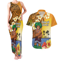 Happy Lei Day Couples Matching Tank Maxi Dress and Hawaiian Shirt Hula Male Dancer Polynesian Flower Kakau Pattern