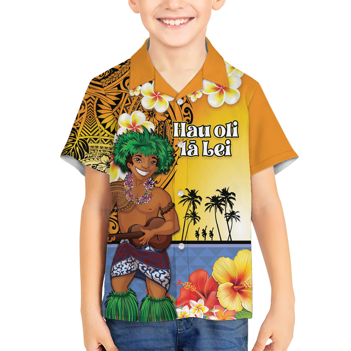 Happy Lei Day Family Matching Long Sleeve Bodycon Dress and Hawaiian Shirt Hula Male Dancer Polynesian Flower Kakau Pattern