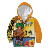 Happy Lei Day Kid Hoodie Hula Male Dancer Polynesian Flower Kakau Pattern
