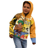 Happy Lei Day Kid Hoodie Hula Male Dancer Polynesian Flower Kakau Pattern