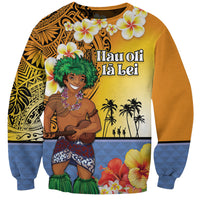 Happy Lei Day Sweatshirt Hula Male Dancer Polynesian Flower Kakau Pattern