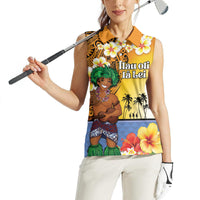 Happy Lei Day Women Sleeveless Polo Shirt Hula Male Dancer Polynesian Flower Kakau Pattern