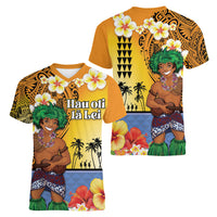 Happy Lei Day Women V-Neck T-Shirt Hula Male Dancer Polynesian Flower Kakau Pattern