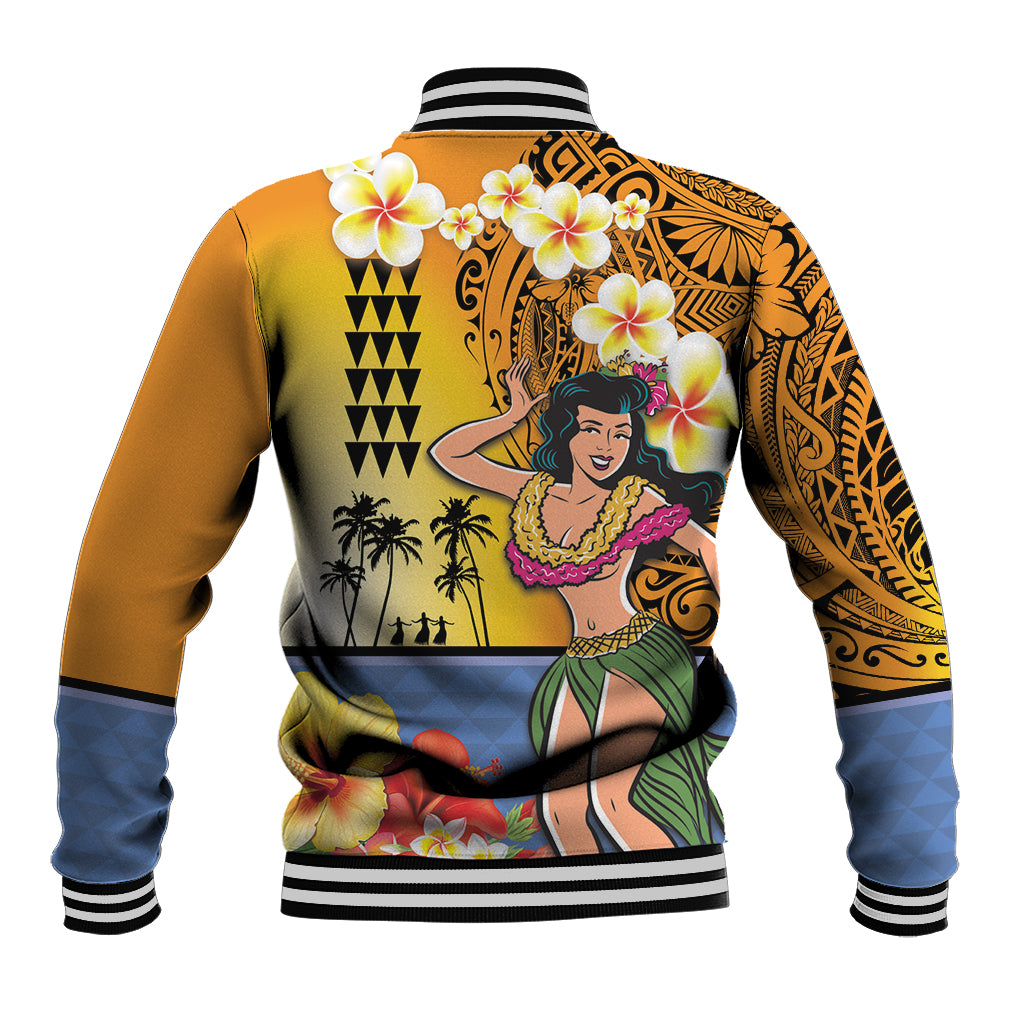 Happy Lei Day Baseball Jacket Hula Girl Polynesian Flower Kakau Pattern LT03 - Polynesian Pride