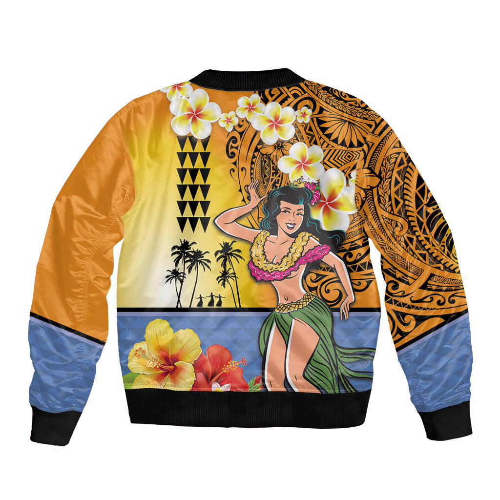 Happy Lei Day Bomber Jacket Hula Girl Polynesian Flower Kakau Pattern LT03 - Polynesian Pride