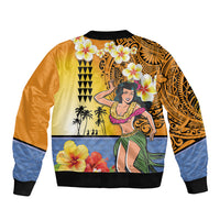 Happy Lei Day Bomber Jacket Hula Girl Polynesian Flower Kakau Pattern LT03 - Polynesian Pride