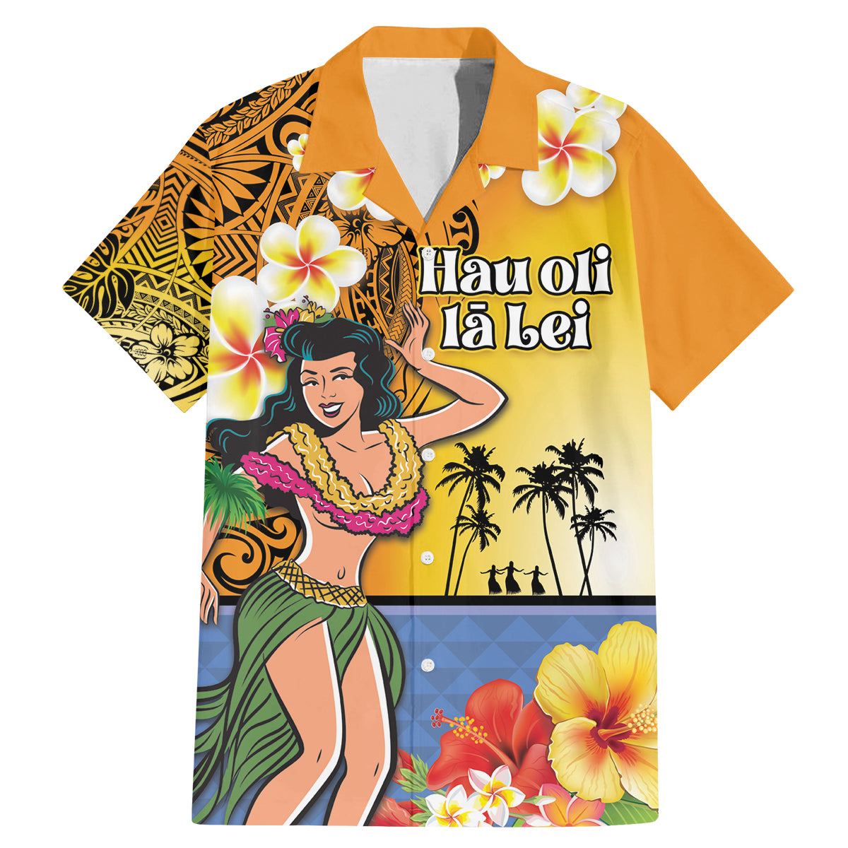 Happy Lei Day Family Matching Mermaid Dress and Hawaiian Shirt Hula Girl Polynesian Flower Kakau Pattern