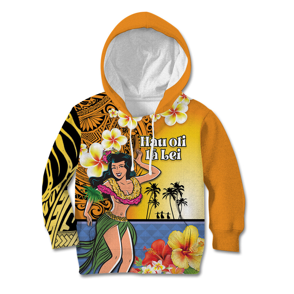 Happy Lei Day Kid Hoodie Hula Girl Polynesian Flower Kakau Pattern