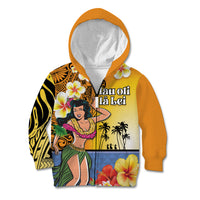Happy Lei Day Kid Hoodie Hula Girl Polynesian Flower Kakau Pattern