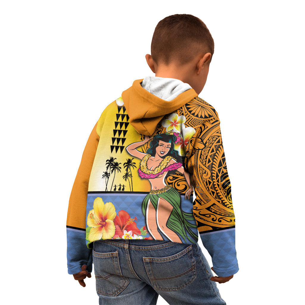 Happy Lei Day Kid Hoodie Hula Girl Polynesian Flower Kakau Pattern