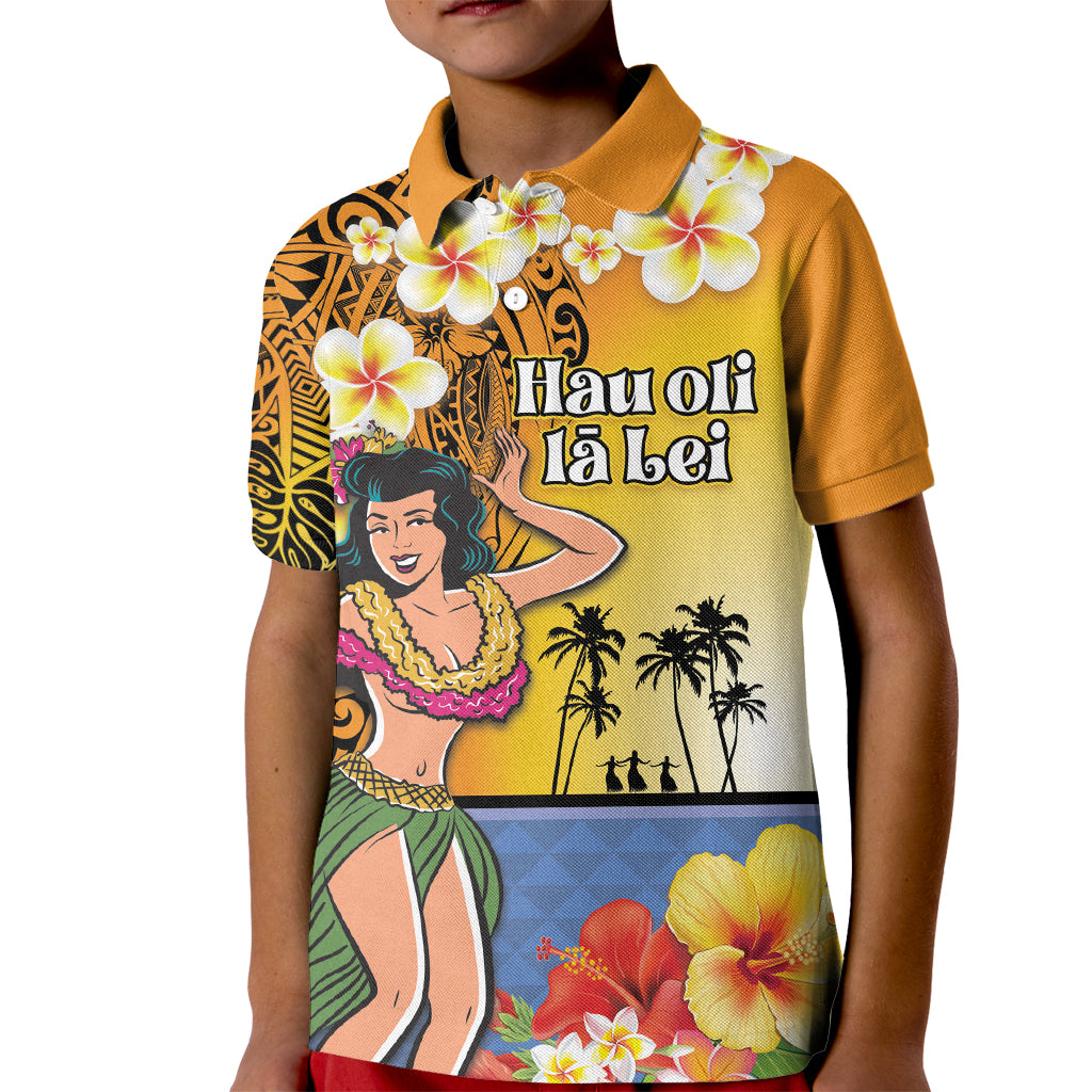 Happy Lei Day Kid Polo Shirt Hula Girl Polynesian Flower Kakau Pattern