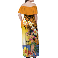 Happy Lei Day Off Shoulder Maxi Dress Hula Girl Polynesian Flower Kakau Pattern