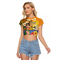 Happy Lei Day Raglan Cropped T Shirt Hula Girl Polynesian Flower Kakau Pattern