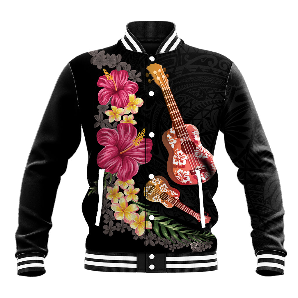 Ukulele mix Polynesian Flower Baseball Jacket Hawaiian Tribal Pattern
