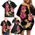 Ukulele mix Polynesian Flower Family Matching Off Shoulder Short Dress and Hawaiian Shirt Hawaiian Tribal Pattern