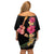 Ukulele mix Polynesian Flower Family Matching Off Shoulder Short Dress and Hawaiian Shirt Hawaiian Tribal Pattern