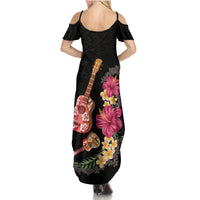 Ukulele mix Polynesian Flower Family Matching Summer Maxi Dress and Hawaiian Shirt Hawaiian Tribal Pattern