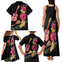 Ukulele mix Polynesian Flower Family Matching Tank Maxi Dress and Hawaiian Shirt Hawaiian Tribal Pattern