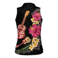 Ukulele mix Polynesian Flower Women Sleeveless Polo Shirt Hawaiian Tribal Pattern
