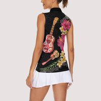 Ukulele mix Polynesian Flower Women Sleeveless Polo Shirt Hawaiian Tribal Pattern
