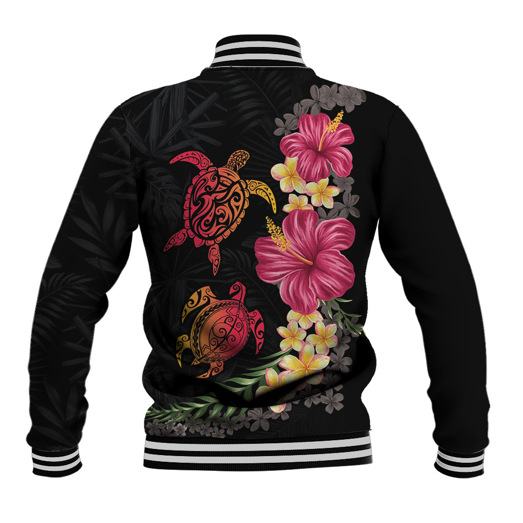 Hawaiian Flower and Tribal Turtle Baseball Jacket Colorful Style LT03 - Polynesian Pride