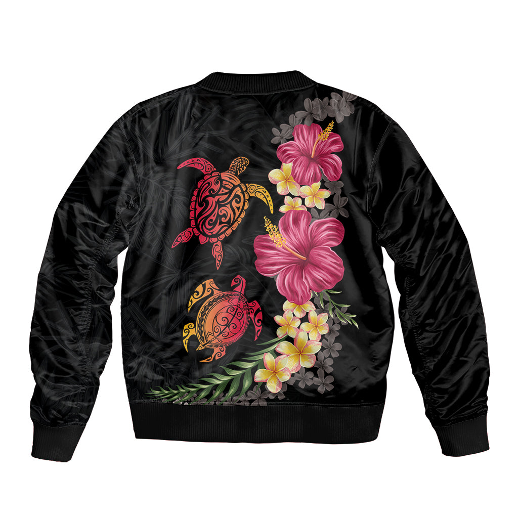 Hawaiian Flower and Tribal Turtle Bomber Jacket Colorful Style LT03 - Polynesian Pride