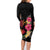 Hawaiian Flower and Tribal Turtle Family Matching Long Sleeve Bodycon Dress and Hawaiian Shirt Colorful Style