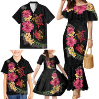 Hawaiian Flower and Tribal Turtle Family Matching Mermaid Dress and Hawaiian Shirt Colorful Style