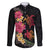 Hawaiian Flower and Tribal Turtle Family Matching Off The Shoulder Long Sleeve Dress and Hawaiian Shirt Colorful Style