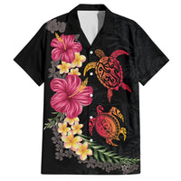 Hawaiian Flower and Tribal Turtle Family Matching Summer Maxi Dress and Hawaiian Shirt Colorful Style LT03 Dad's Shirt - Short Sleeve Black - Polynesian Pride