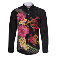 Hawaiian Flower and Tribal Turtle Family Matching Summer Maxi Dress and Hawaiian Shirt Colorful Style LT03 Dad's Shirt - Long Sleeve Black - Polynesian Pride